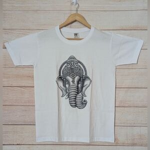 Unisex Size 40 White 100%Cotton Top Lord Ganesh Print T-shirt New Without Tag